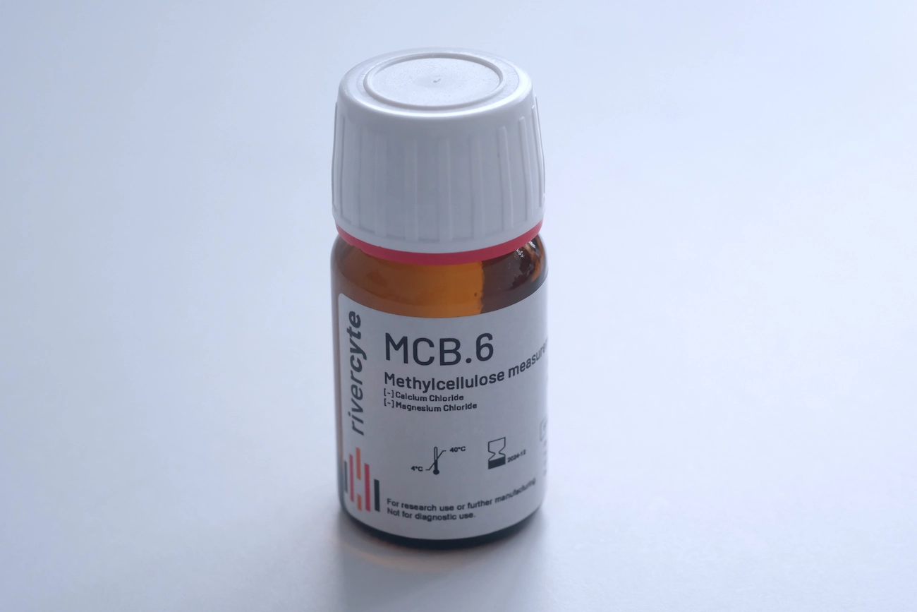 a bottle of methylcellulose measurement buffer for use in Deformability Cytometry